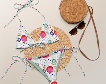 Retro Floral Symmetrical Print Recycled String Bikini / Festival Wear