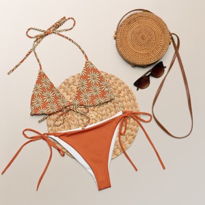 Orange Funky Retro Style Orange Floral Recycled String Bikini Festival Wear