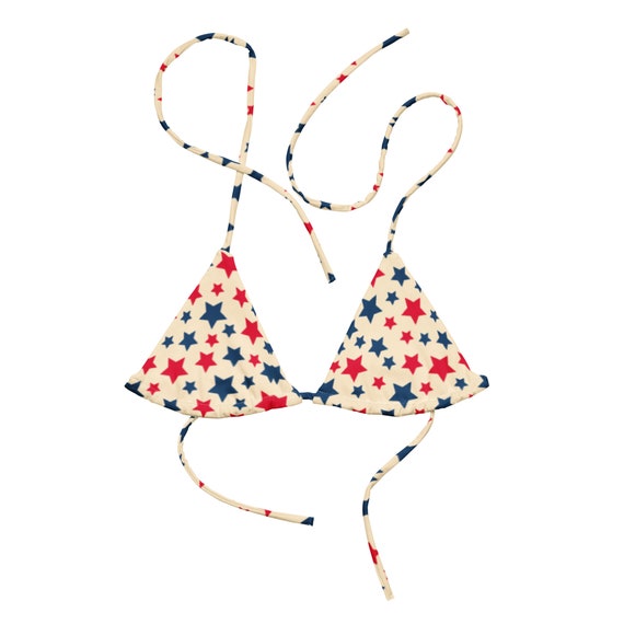 TOP ONLY! Retro Stars USA Fourth of July Recycled String Bikini / Festival Wear