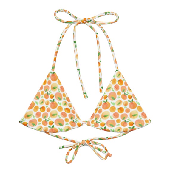 Peach Print Recycled String Bikini Top, UPF 50+ Summer Swimwear