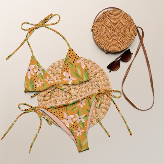 Pink / Yellow Floral Recycled String Bikini / Festival Wear