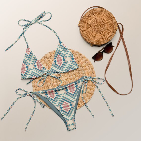 Soft Tones Southwest Symmetrical Print Recycled String Bikini / Festival Wear