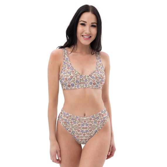 Vintage Purple Floral Recycled High-Waisted Bikini