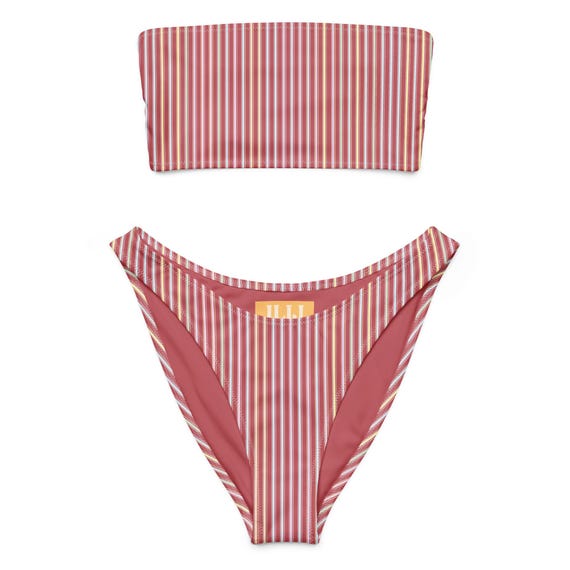 Dusty Rose Striped Recycled Bandeau Bikini / Festival Wear