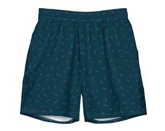 Navy Blue Confetti Print Retro Print Swim Trunks