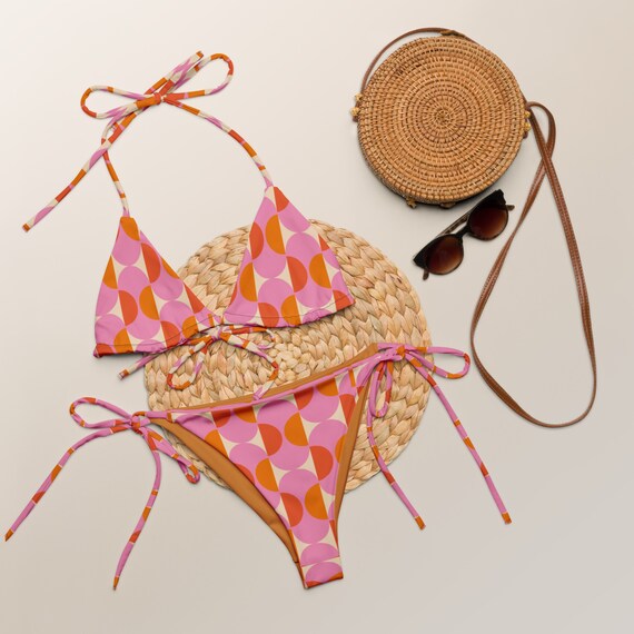 Retro 60s/70s Style Pink Mod Recycled String Bikini / Festival Wear