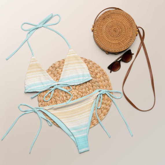 Beachy Soft Sunset Striped Recycled String Bikini set / Festival Wear