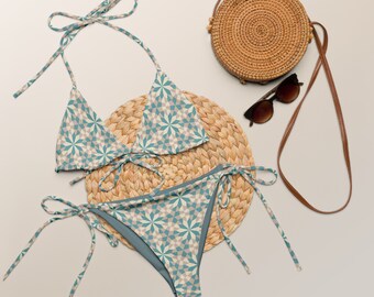 Retro Symmetrical Print 70s Vibe Recycled String Bikini and Festival Wear