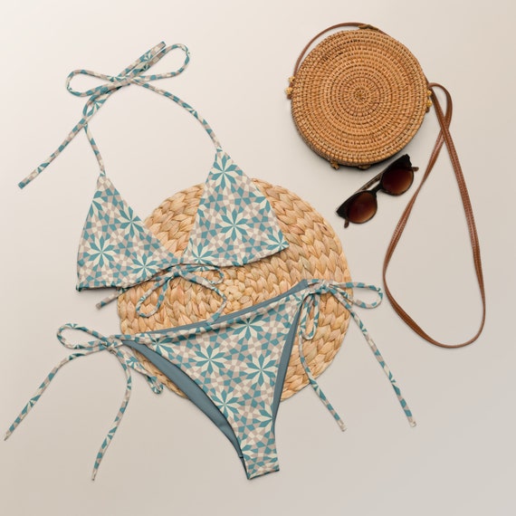 Retro Symmetrical Print 70s Vibe Recycled String Bikini and Festival Wear