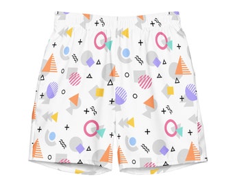 90s Retro White Funky Print Men's Recycled Swim Trunks