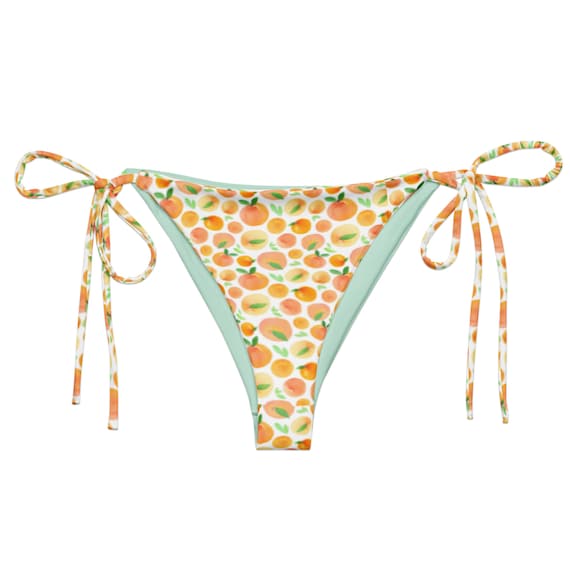 Peach Print Recycled String Bikini Bottom, UPF 50+