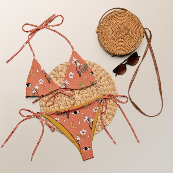 Psychedelic Mushroom Retro Print Recycled String Bikini / Festival Wear