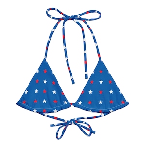 TOP ONLY! Retro Blue Stars USA Fourth of July Recycled String Bikini / Festival Wear