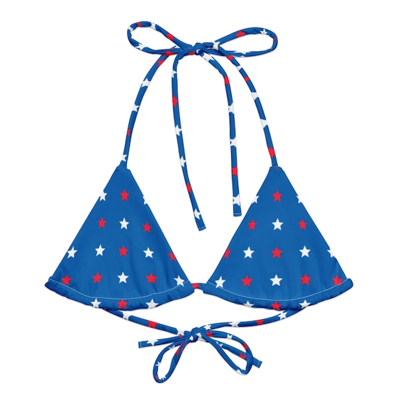 TOP ONLY! Retro Blue Stars USA Fourth of July Recycled String Bikini / Festival Wear