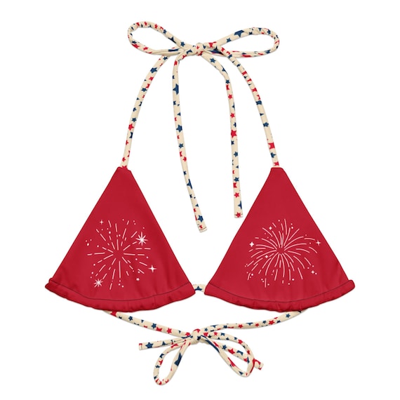 TOP ONLY! Recycled String Bikini: USA Fireworks, Peace Sign, Festival Swimwear