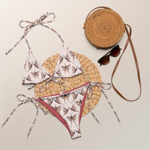 Retro Pink Psychedelic Butterfly Recycled String Bikini / Festival Wear