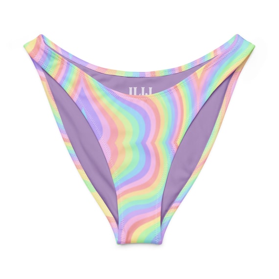 BOTTOM ONLY! Psychedelic Wavy Neon Rainbow Recycled Bandeau Bikini Bottom / Festival Wear