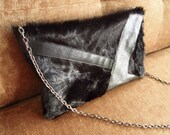 Black leather clutch bag Astrakhan fur bag Black evening bag Chain strap Fur purse Unique clutches Handmade purses Persian lamb