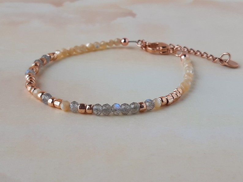 Custom Morse Code Bracelet for Women Gemstone Personalized Bracelet Femme Rose Gold Labradorite Jewelry Best Friend Gift Inspirational Gift image 5
