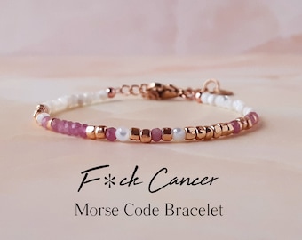 Pink Tourmaline Morse Code Bracelet Breast Cancer Gifts Strength Bracelet Cancer Survivor Gift Fuck Cancer Bracelet Encouragement Gift