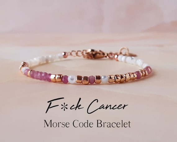 Breast Cancer Bracelet Pink Tourmaline Fuck Cancer Morse Code Bracelet Cancer Survivor Gifts Breast Cancer Awareness Jewelry End of Chemo
