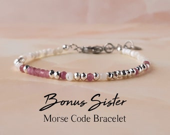 Pink Tourmaline Morse Code Bracelet Bonus Sister Bracelet Soul Sister Bracelet Stepsister Gift for Sister In Law Gift Friendship Gift