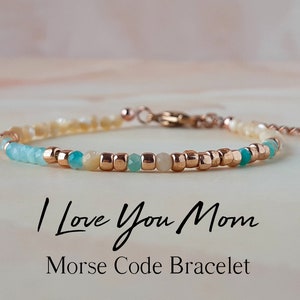 Natural Gemstone Morse Code Bracelet I Love You Mom Gift for Mom Mother's Day Gift from Daughter Gift for Mummy Secret Message Mom Jewelry