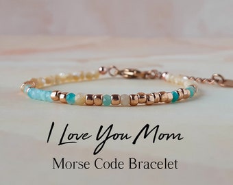 Natural Gemstone Morse Code Bracelet I Love You Mom Gift for Mom Mother's Day Gift from Daughter Gift for Mummy Secret Message Mom Jewelry