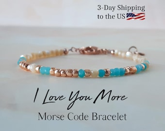 Gemstone Morse Code Bracelet I Love You More Hidden Message Bracelet for Girlfriend Gift for Her Declaration of Love Valentines Day Gift