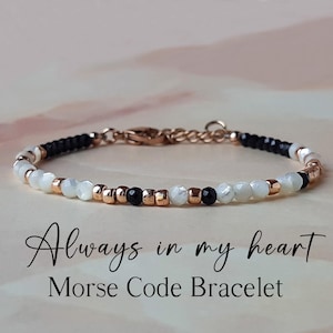 Pulsera con código Morse "Siempre en mi corazón", regalo de duelo por la pérdida de un bebé, pulsera por la pérdida del esposo, regalo de condolencia, joyería conmemorativa negra