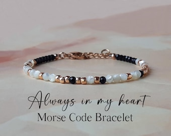 Always In My Heart morsecode armband sterfgeval cadeau baby verlies armband verlies van echtgenoot sympathie cadeau zwarte gedenkteken sieraden cadeau