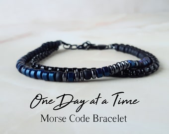 Mens Morse Code Bracelet One Day At A Time Serenity Prayer Bracelet Support Bracelet AA Sobriety Bracelet Weight Loss Bracelet for Men