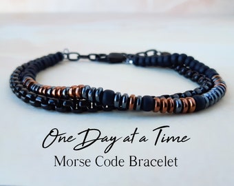 Morse Code Bracelet for Men One Day At A Time Serenity Prayer Bracelet Support Bracelet Sobriety Bracelet Mantra Bracelet Weight Loss