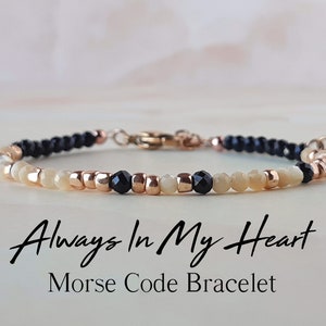 Always In My Heart Morse Code Bracelet Bereavement Gift Infant Loss Bracelet Loss of Husband Sympathy Gift Black Memorial Jewelry Gift image 1