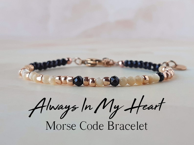 Always In My Heart Morse Code Bracelet Bereavement Gift Infant Loss Bracelet Loss of Husband Sympathy Gift Black Memorial Jewelry Gift image 1