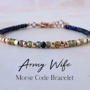 Gemstone Morse Code Bracelet Army Wife Bracelet Deployment Gift Marine Wife Veteran Wife Gift Navy Wife Long Distance Bracelet for Wife Gift