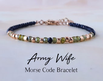 Gemstone Morse Code Bracelet Army Wife Bracelet Deployment Gift Marine Wife Veteran Wife Gift Navy Wife Long Distance Bracelet for Wife Gift