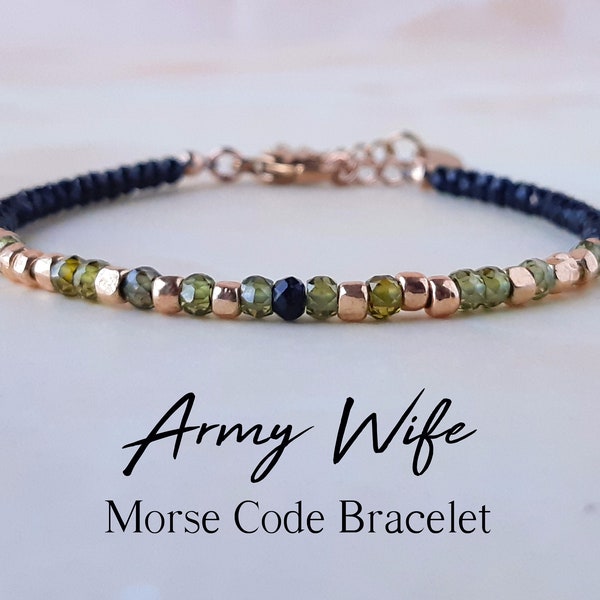 Gemstone Morse Code Bracelet Army Wife Bracelet Deployment Gift Marine Wife Veteran Wife Gift Navy Wife Long Distance Bracelet for Wife Gift