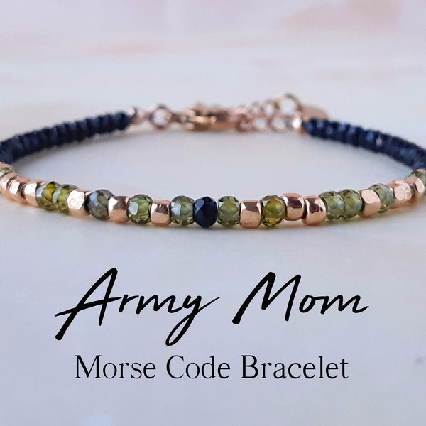 Bracciale in codice Morse con spinello nero Bracciale per mamma dell'esercito Regalo di distribuzione Mamma marina Veterano militare Regali per mamma Bracciale di supporto a lunga distanza