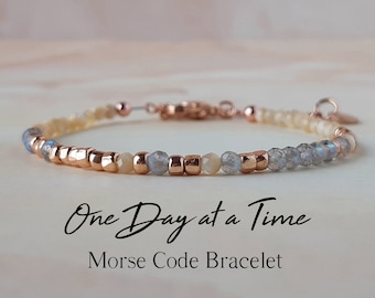 Real Gemstone Morse Code Bracelet for Women One Day at a Time Jewelry Sobriety Bracelet Mantra Bracelet Weight Loss Bracelet for Her