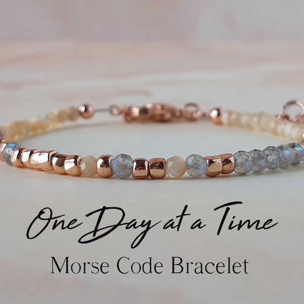 Real Gemstone Morse Code Bracelet for Women One Day at a Time Jewelry Sobriety Bracelet Mantra Bracelet Weight Loss Bracelet for Her