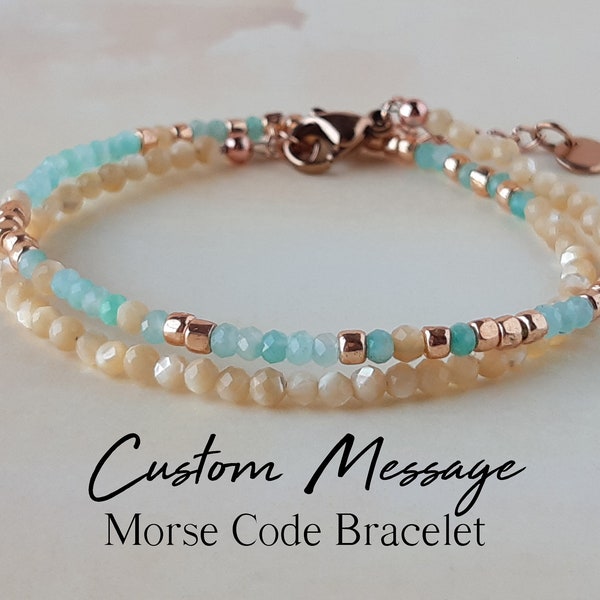 Gemstone Personalized Morse Code Bracelet Custom Message Bracelet Custom Quote Bracelet Unique Gifts for Sister Classmate Gift for Mom