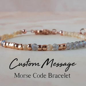 Custom Morse Code Bracelet for Women Gemstone Personalized Bracelet Femme Rose Gold Labradorite Jewelry Best Friend Gift Inspirational Gift image 1