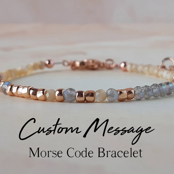 Custom Morse Code Bracelet for Women Gemstone Personalized Bracelet Femme Rose Gold Labradorite Jewelry Best Friend Gift Inspirational Gift