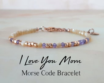 Amethyst Morse Code Bracelet I Love You Mom Gifts for Mom Gift Mom Birthday Gift Mothers Day Gift Unique Gifts Hidden Message Bracelet