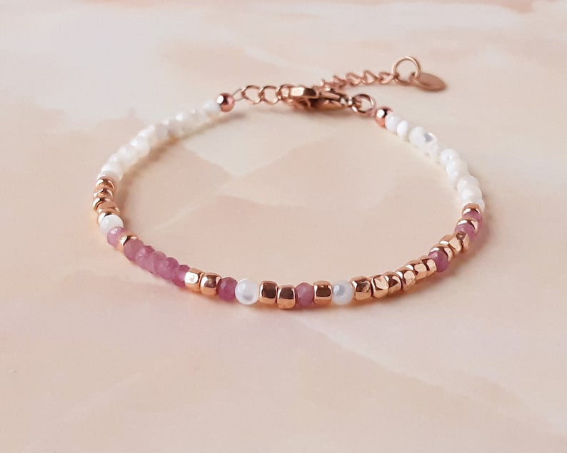 Pink Tourmaline Morse Code Bracelet Breast Cancer Gifts Strength Bracelet Cancer Survivor Gift Fuck Cancer Bracelet Encouragement Gift Gold