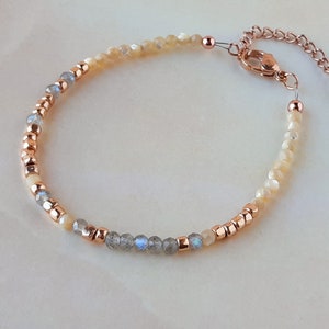 Custom Morse Code Bracelet for Women Gemstone Personalized Bracelet Femme Rose Gold Labradorite Jewelry Best Friend Gift Inspirational Gift image 3