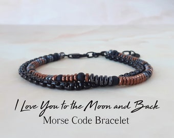 Bracelet homme code morse je t'aime sur la lune et le dos petit ami cadeau pour papa citation d'amour bracelet homme déclaration d'amour