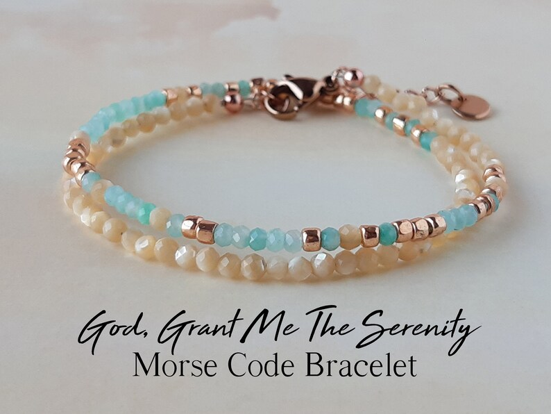 Gemstone Morse Code Bracelet God Grant Me The Serenity Prayer Support Uplifting Gift Bracelet Anxiety Bracelet Mantra Bracelet Breakup Gift image 1