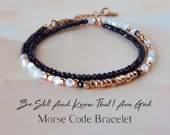 Schwarz Spinell Morse-Code-Armband noch sein und wissen, dass ich Gott bin Unterstützung Armband religiöse Zitat Armband Angst Armband christliche Geschenke